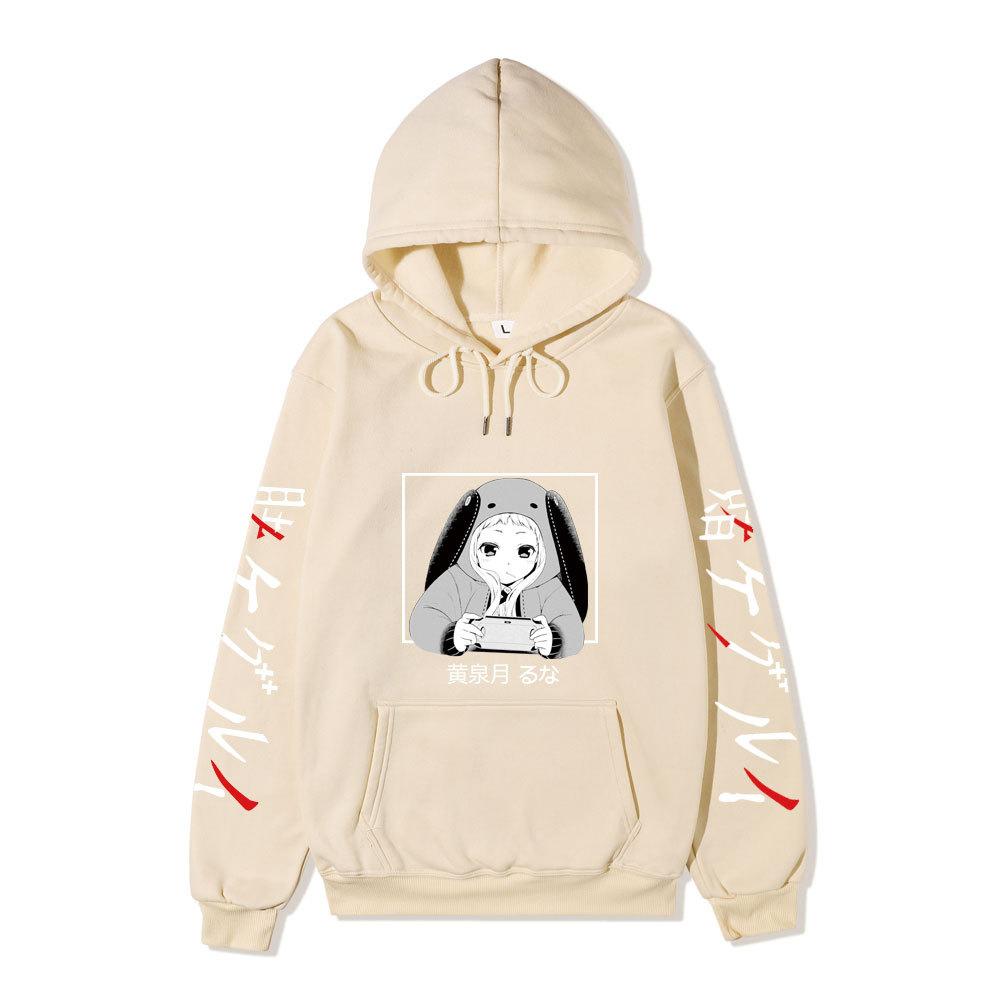 Kakegurui Runa Yomozuki Hoodie Unisex Fleece Sweatshirt Black White Anime Portrait Japanese Text Sleeve Autumn Winter Pullover