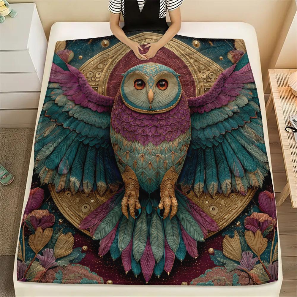 Winged Owl  Print Flannel Blanket, High Quality Comfortable for All Seasons, Home Decor, Warmth and Comfort