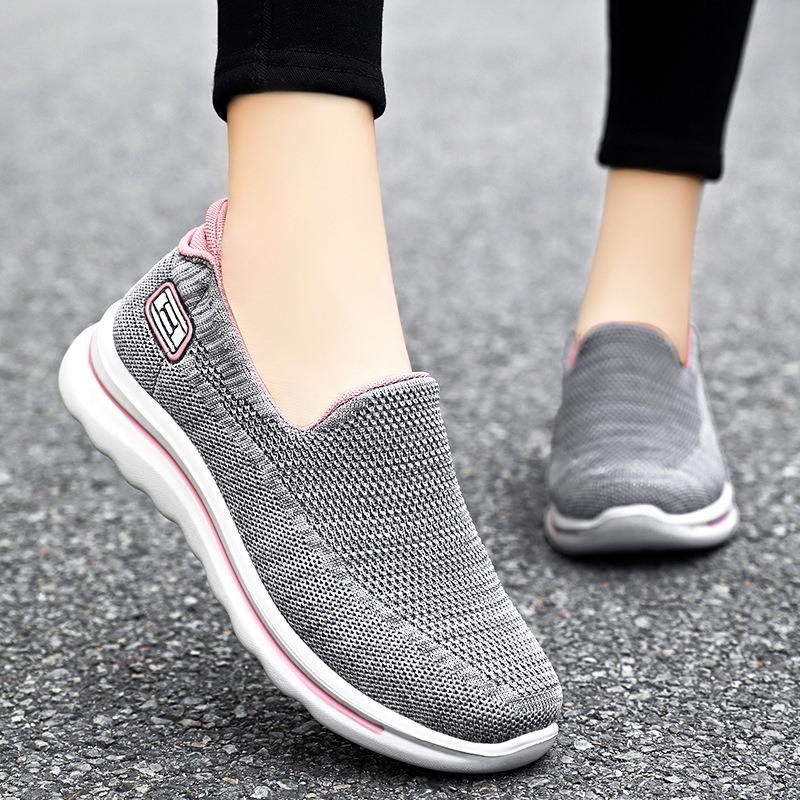 Shoes women's autumn middle-aged and old mother shoes one-pedal flat-soled elderly shoes non-slip soft-soled fly-woven women's shoes