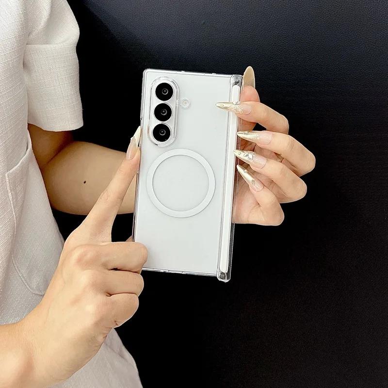 Half Pack Magnetic Phone Case for Samsung Galaxy Z Fold 7 6 5 5G Transparent Hard PC Hinge Protection Sockproof Clear Cover