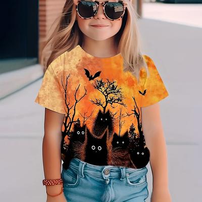 Girl Clothes Funny Terror Pumpkin Graphic T Shirt Boys Girls Halloween Short Sleeve Tops Tees Halloween Gift Party T-Shirt