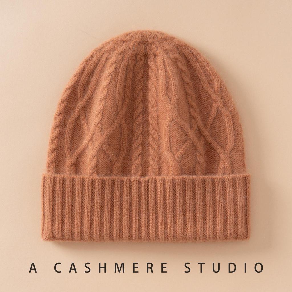 Women's Cable Knit Cashmere Hat - Warm Ear Protection, Solid Color, Versatile Winter Accessory