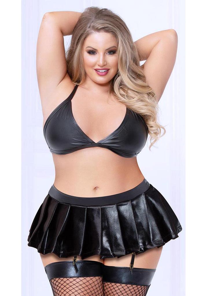 European & American Plus Size Patent Leather Erotic Lingerie Set - Passionate Temptation
