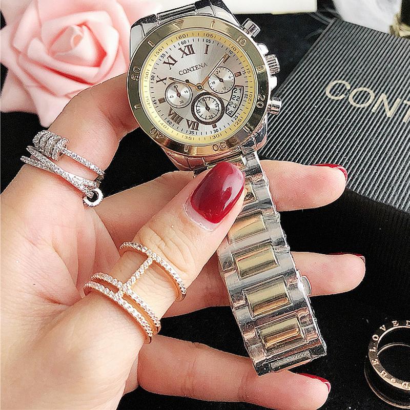 CONTENA Luxury Elegant Watch for Women Geneva Series Date Ladies Watch Alloy Stainless Steel Quartz Women's Watches Girl Reloj