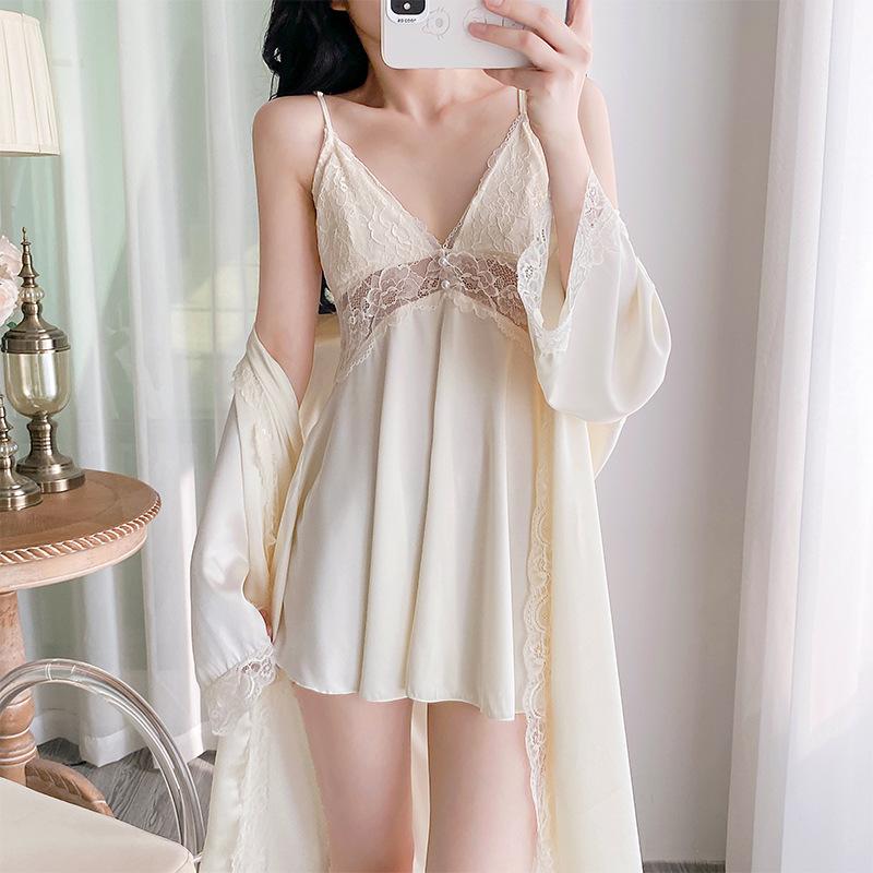 New suspender pajamas set for women, deep V hollowed suspender pajamas for women, sexy pure desire and light loungewear suspender