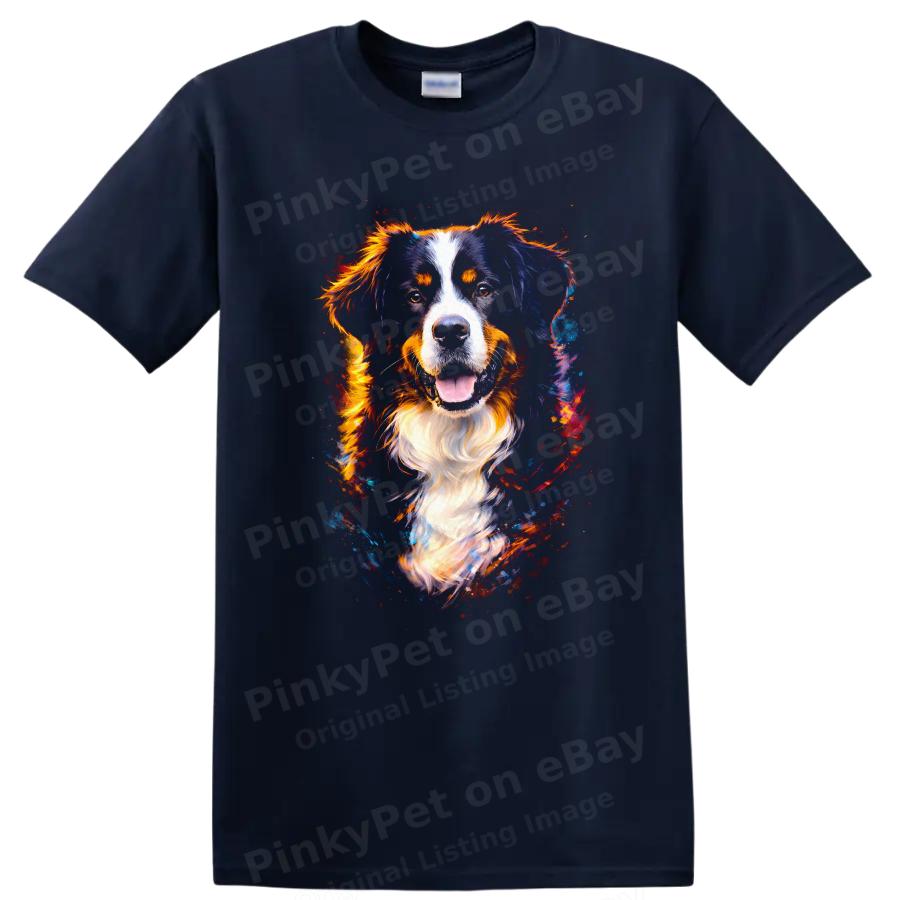 Hund Kunst T-Shirt Buntes Berner Sennenhund Design Cooles Tierliebhaber Tee