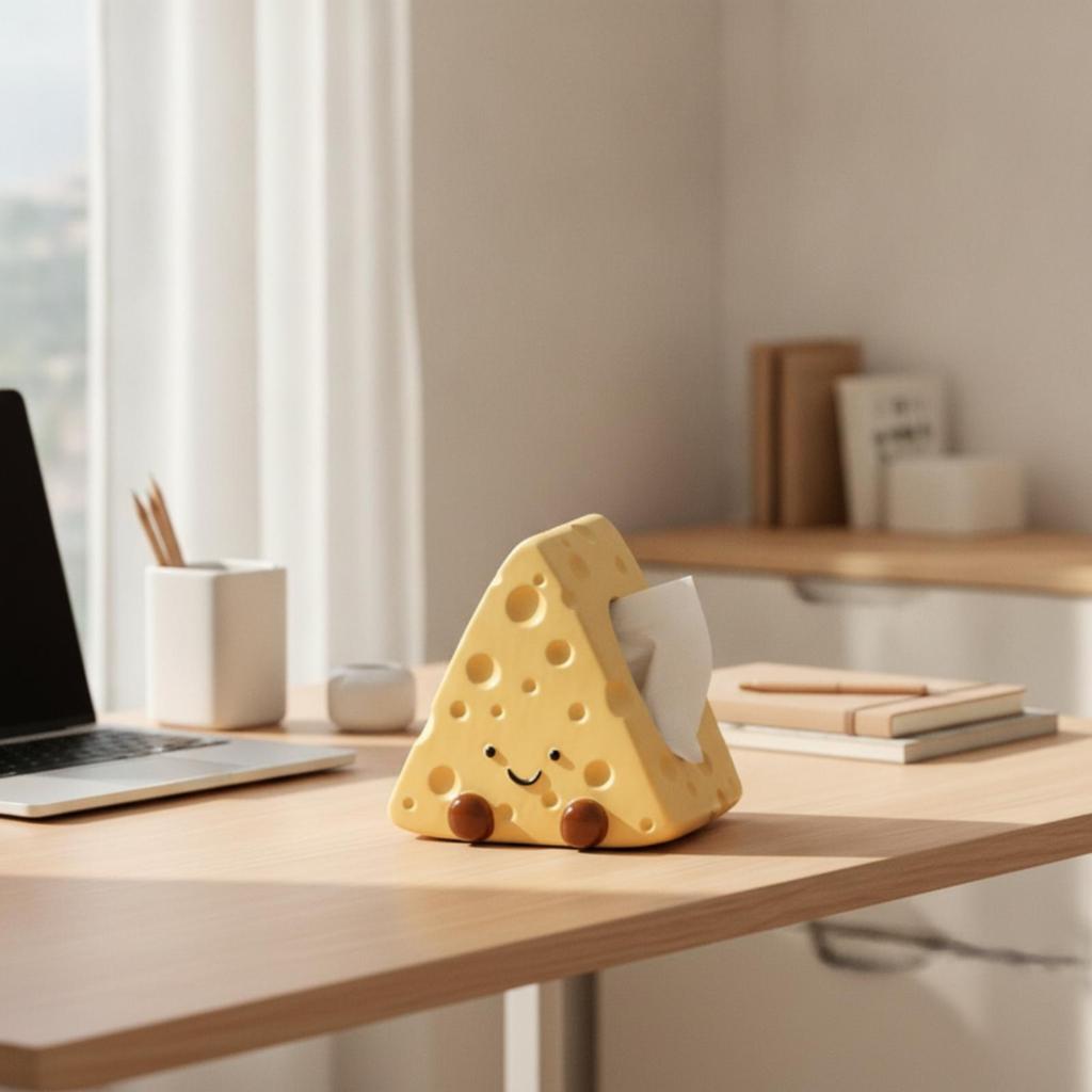 Cheese Tissue Box Holder Whimsical Ceramic Sculptural for Living Room