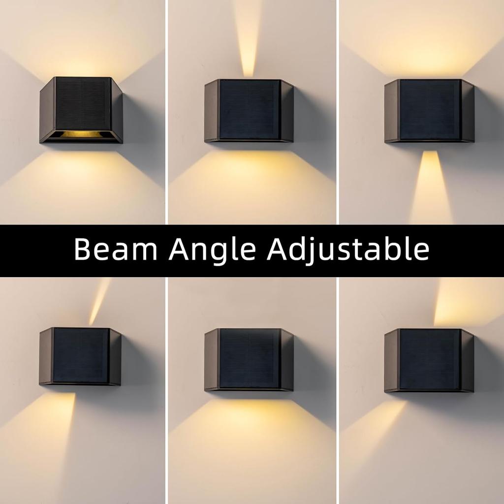 Solar Fence Wall Lights Outdoor 3-Color Changing IP65 Waterproof Dual COB Up/Down Lighting Solar Fence Light for Landscape/Patio