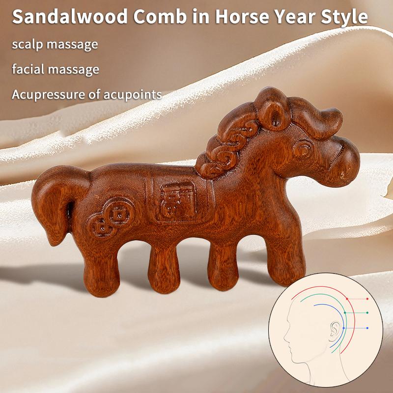 

1Pcs Zodiac Horse Sandalwood Four-Teeth Comb Natural Wooden Scalp Neck Body Meridian Massage Brush Anti-Static Smooth Hair Tool onesize