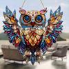 2Pcs Owl Pendant, Waterproof Acrylic Indoor Outdoor Decoration, 2D Printing Stained Glass Style Colorful Light Effect Owl Ornament with Lanyard
