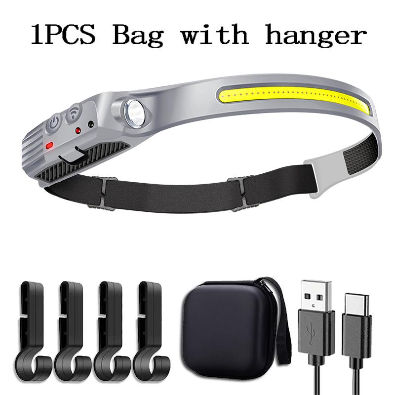230° Induction LED Headlamp 5 lighting Modes Head flashlight COB rechargeable lantern for camping running Waterproof Head Light