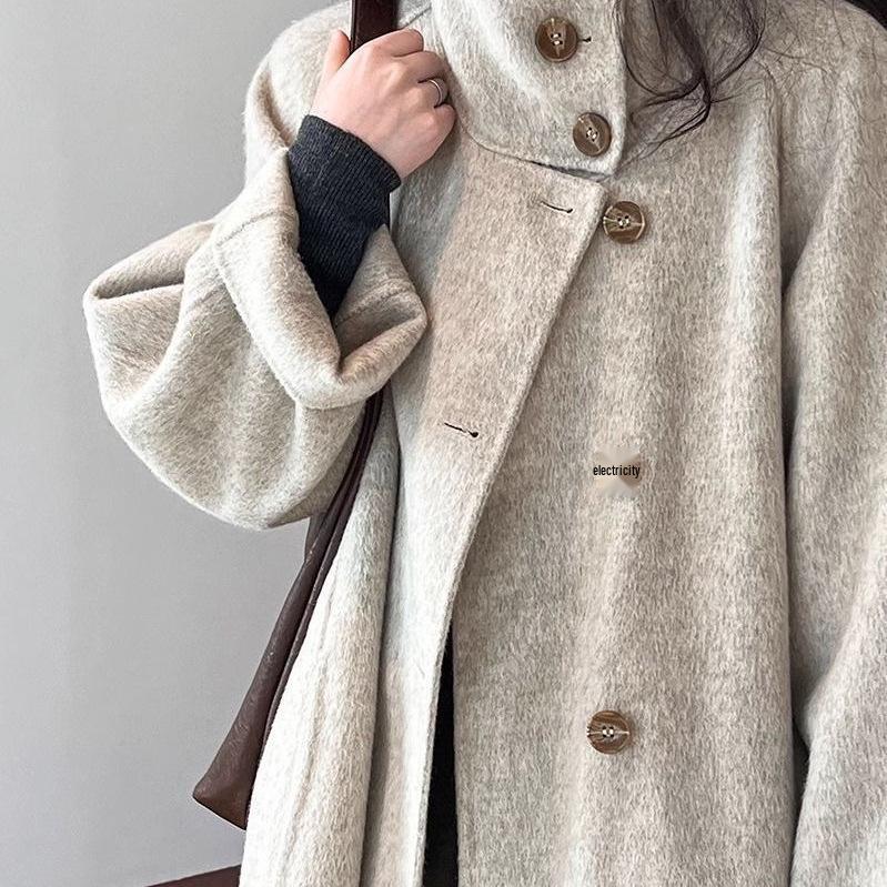 Women's 2024 Autumn/Winter Stand Collar Cashmere Coat - Mid-Length, Double-Sided, Waist-Cinched.