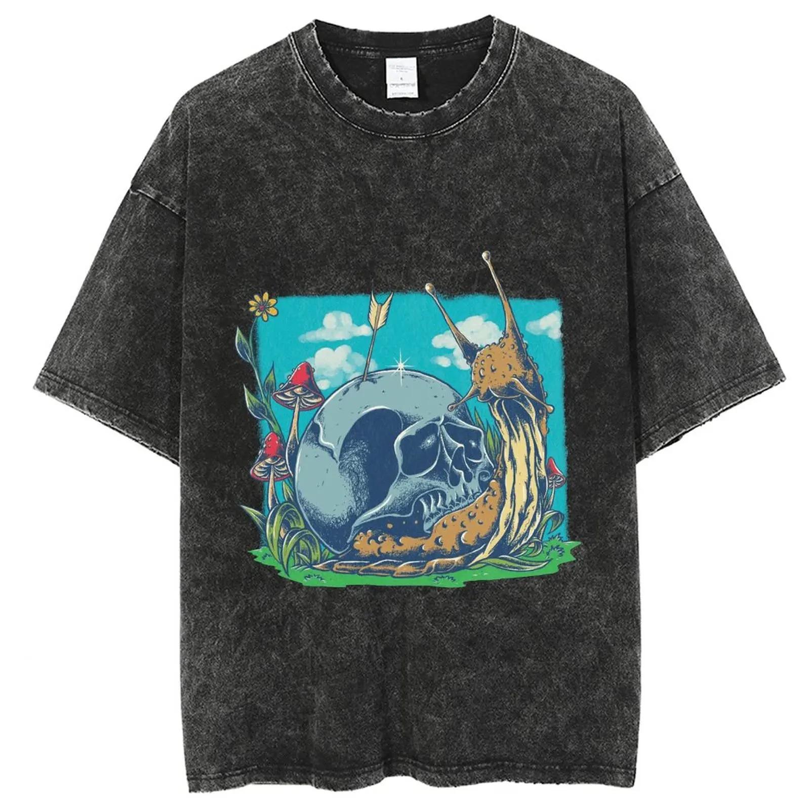 Harajuku Washed T Shirts For Unisex, Skull Graphic T Shirt, Y2k Hip Hop T-shirt, Vintage Solid Denim Shirts Oversized Tops Men S