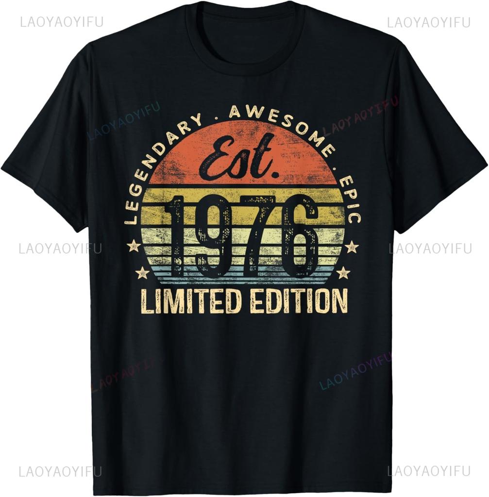 Vintage 1976 Music Cassette 48th Birthday Gifts 48 Years Old T-Shirt Graphic Custom Printed Short Sleeve Shirts Men Clothing