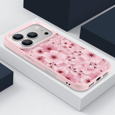 Full Screen Peach Blossoms Floral Case For iPhone 17 Pro Max Funda iPhone 16 Pro Max 15 14 13 12 11 Air 16E Leather Texture Silicone Cover