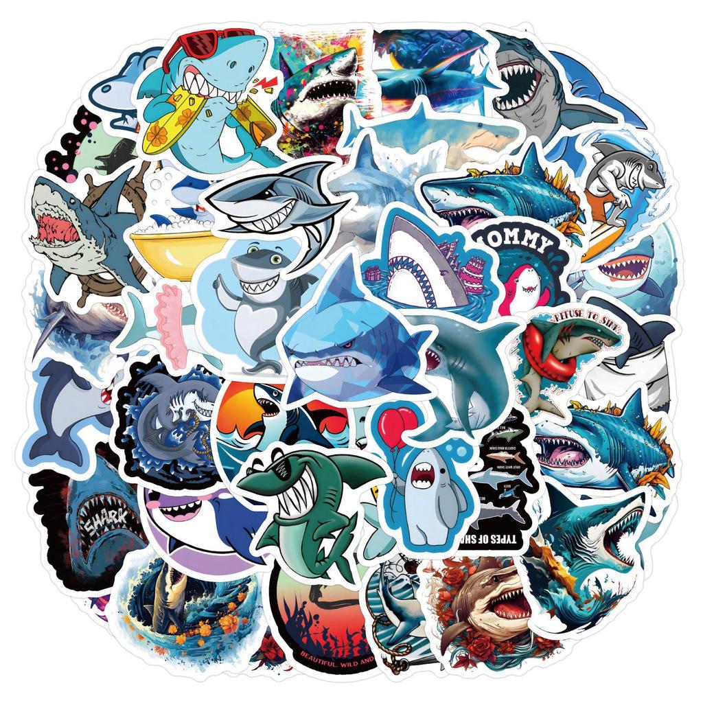 Ocean Creature Cartoon Shark Waterproof Stickers: 60 Sheets for Journals, Water Bottles, Computers