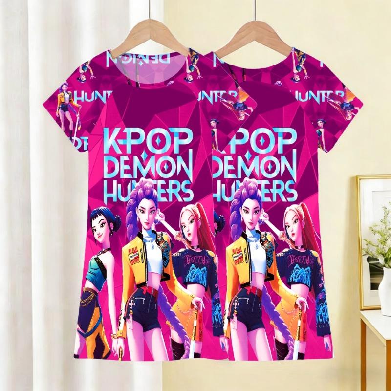 Girls Chic Color Block Unicorn Print Short Sleeve T-Shirt Dress Casual Dresses Summer Outwear