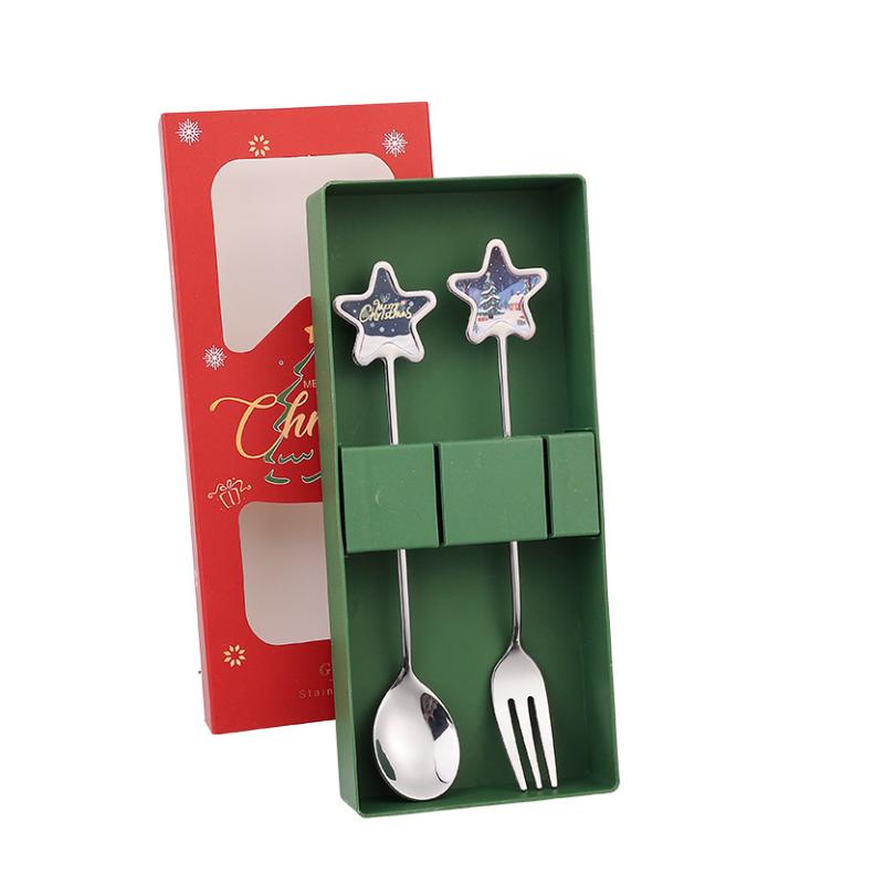 

2/6 шт. Рождественский набор ложек для перемешивания и золотых десертных вилок с дизайном елки с пятью звездами для рождественской вечеринки, подарок, столовая посуда as the picture