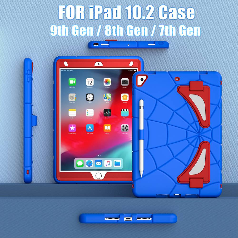 For Ipad 9th Gen 10.2 Inch A2602 A2603 A2604 Case Kids Tablet Cover Silicone +PC for iPad 8th/7th Gen A2270 A2200 A2197 Spider