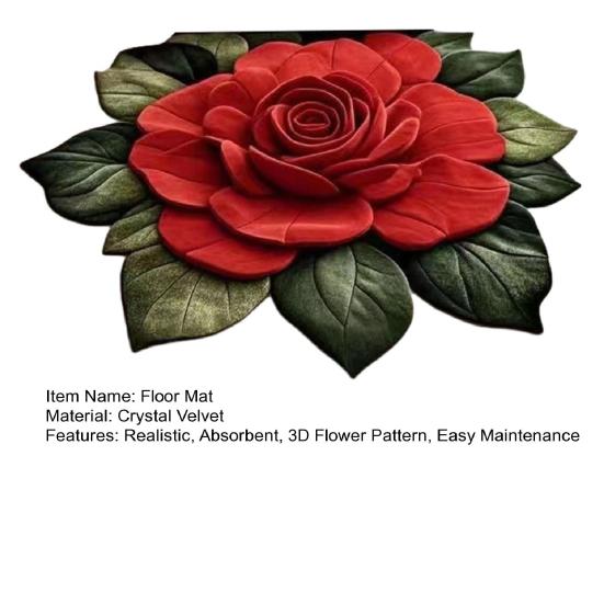 3D Flower Rug Realistic Floral Anti-Slip Floor Mat Absorbent Quick-Dry Bathroom Rug for Kitchen Bedroom Entryway Vanity Area
