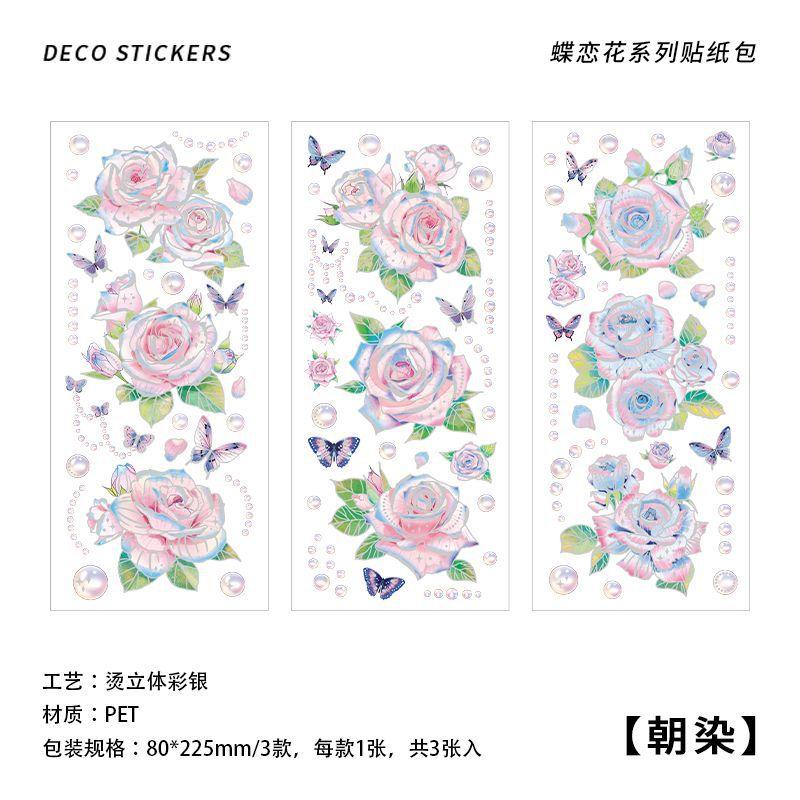 

3 Pieces Large - size Flower Long - strip Stickers, Exquisite Rose & Peony Patterns, Ideal for Journal Decoration & Scrapbooking