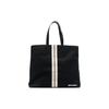 Logo Print Stripe Detail Cotton And Calfskin Tote Bag Men Tote Bags Black PMNA064C99FAB0011003