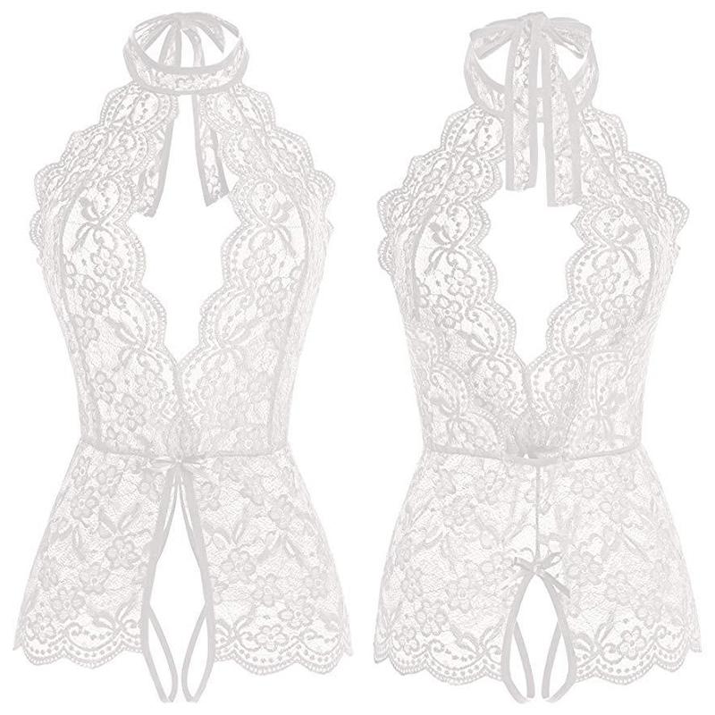 Erotic Lingerie For Women Lace See Through Teddy Bodysuit Porno Costume Female Deep V Open Crotch Baby Doll Sexy Skirt Underwear