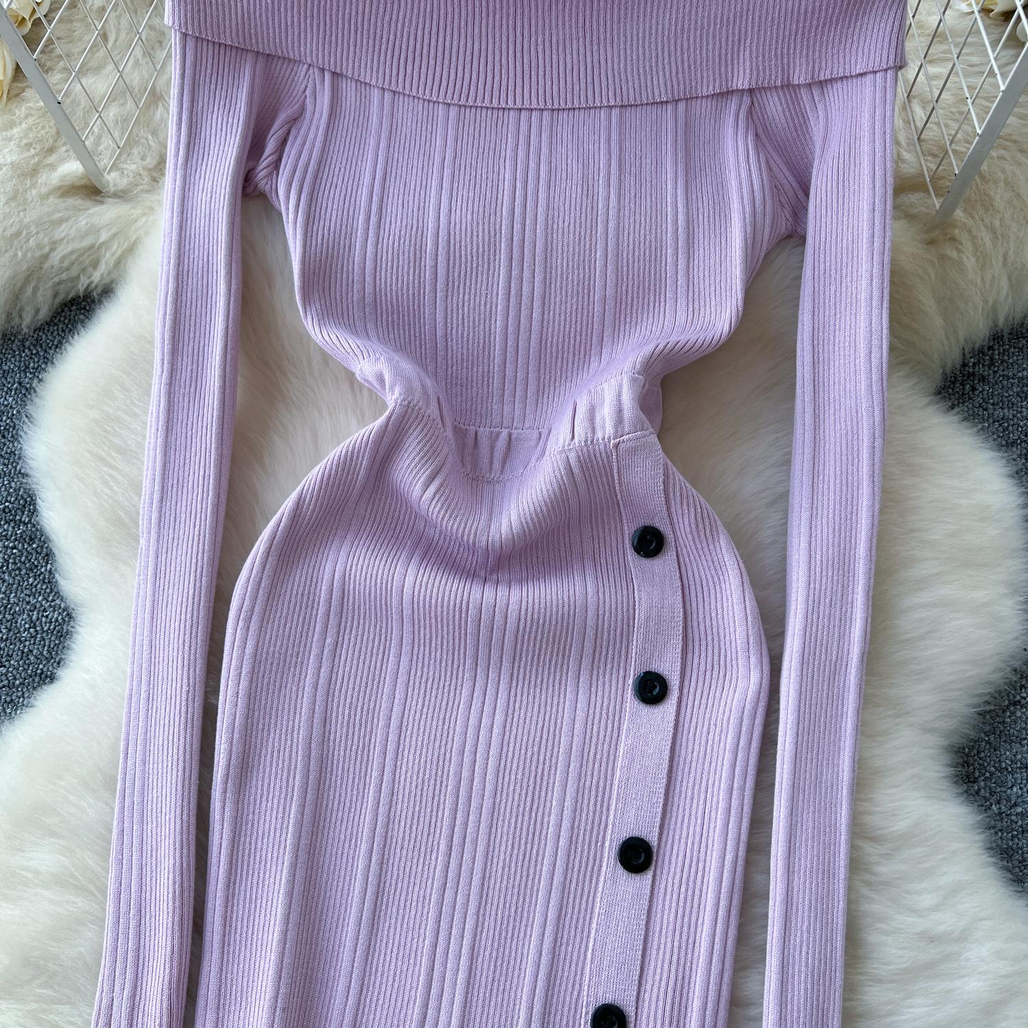 Трикотажные длинные платья для женщин с вырезом-лодочкой и открытыми плечами — фото 10