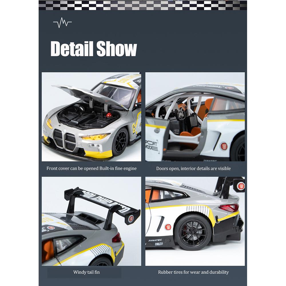 1/24 Scale M4 Alloy Model Car for Kids, Diecast Metal, Racing Car Toy, Sound Light, Boy Gift Collection