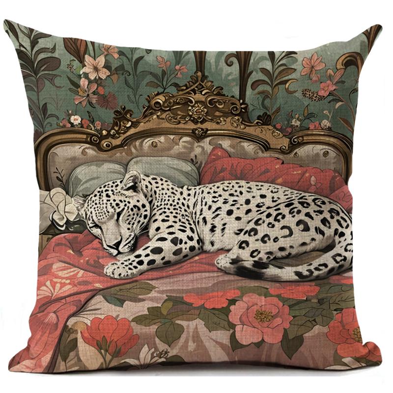 1Pc Animal Theme Decor Pillow Cover Retro Style The Leopard Print Throw Pillows, Square Durable Linen Throw Pillow Covers