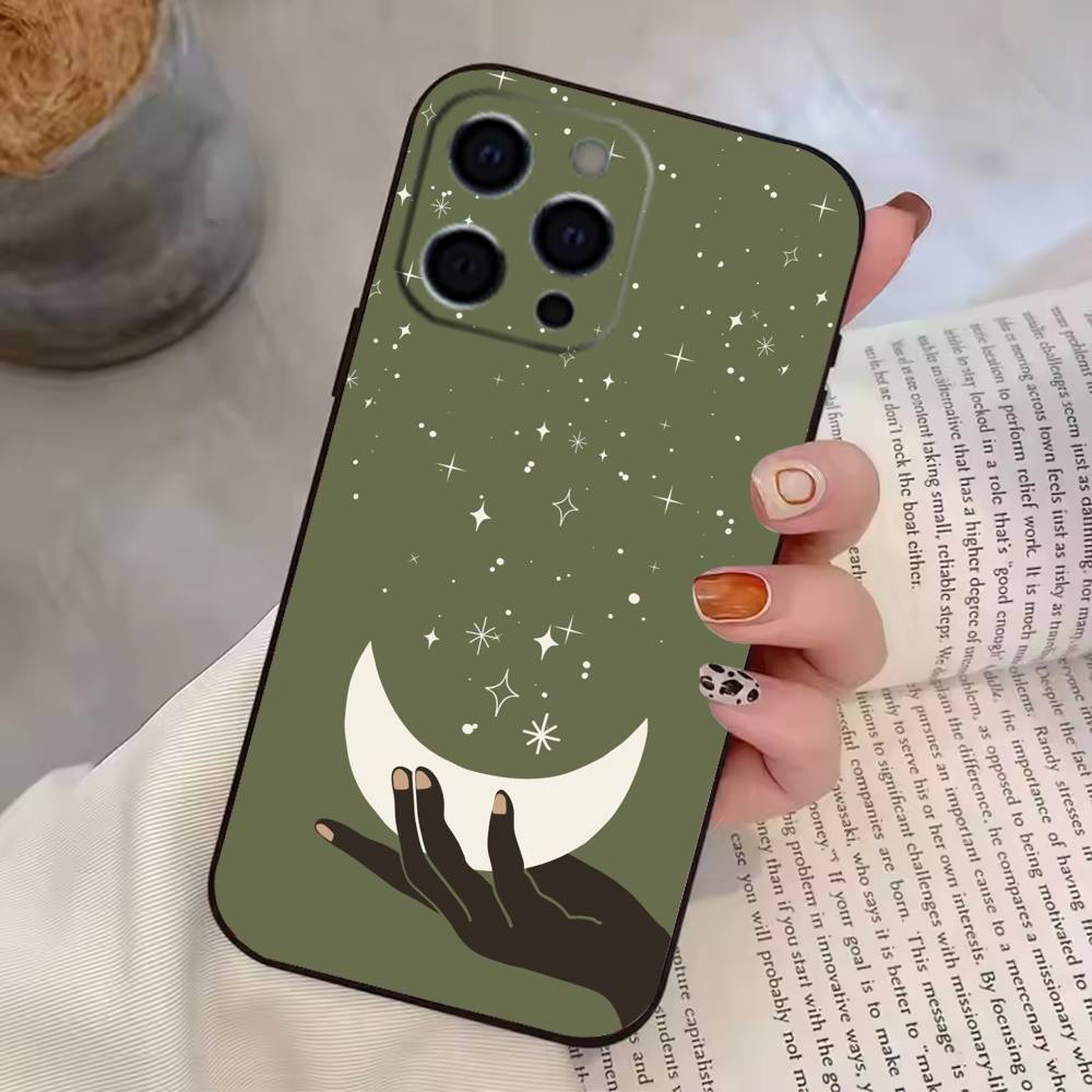 Flower Plant M-Moon Pattern Phone Case Silicone Soft For IPhone 17 16 15 14 13 12 11 X XR Plus Pro Max Plus