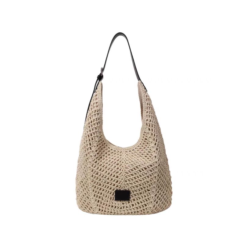 

Beautiful Girl Large Capacity Cut Out Knitted Bags Female 2025 New Arrival Summer Seaside Beach Weaving Tote Messenger Bag Light beige