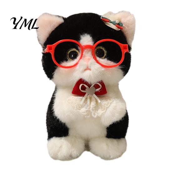 Soft Stuffed Animal Keychain Cute Plush Kitten Pendant with Glasses And Tie, Polyester for Backpacks Keys, Decorative Hanging Plushie Kids Gift Girls