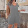 Elegant V-Neck Flounce Sleeve Jumpsuit with Pockets Plus Size Solid Color Summer Jumpsuits & Rompers Casual Chic Outfit
