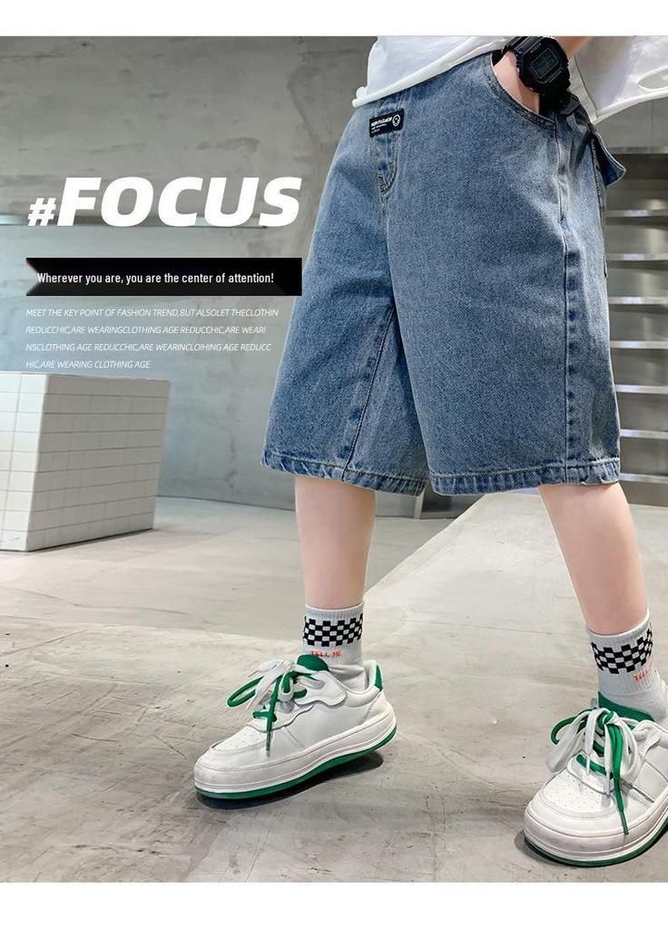 Boys' Summer 2026 Trendy Denim Shorts - Cool Mid-Length Five-Point Pants