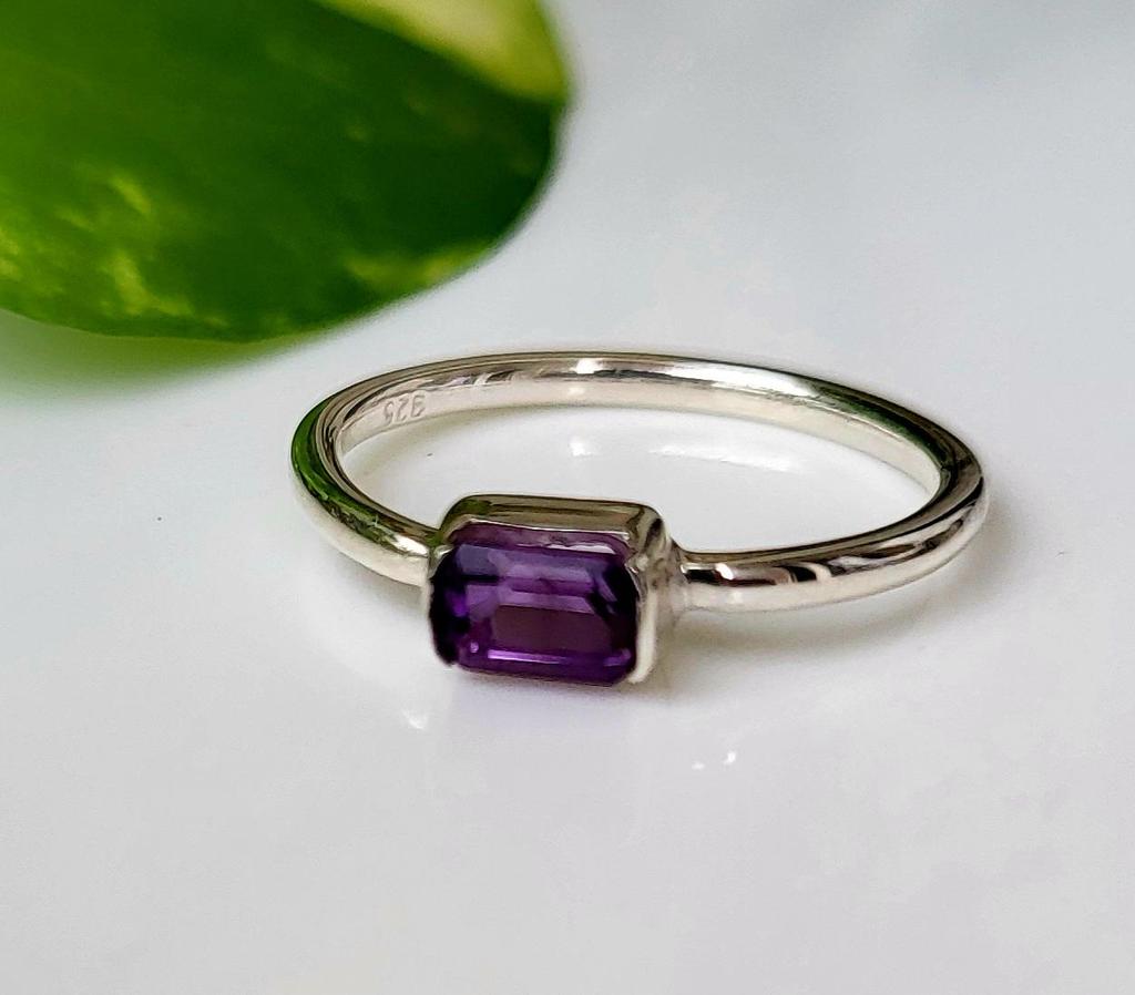 Purple Amethyst Natural Gemstone 925 Sterling Silver Ring 7.5 US A123 Gift Ring