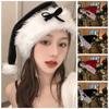 Bow Plush Ball Soft Beanie Black Santa Hat All-match Christmas Plush Hat  Girls