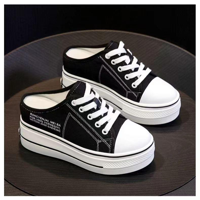 Inner Height-increasing Canvas Shoes Women's Summer 2025 New Korean Version of Casual Board Shoes Versatile Small Letter Muffin Platform Single Shoes