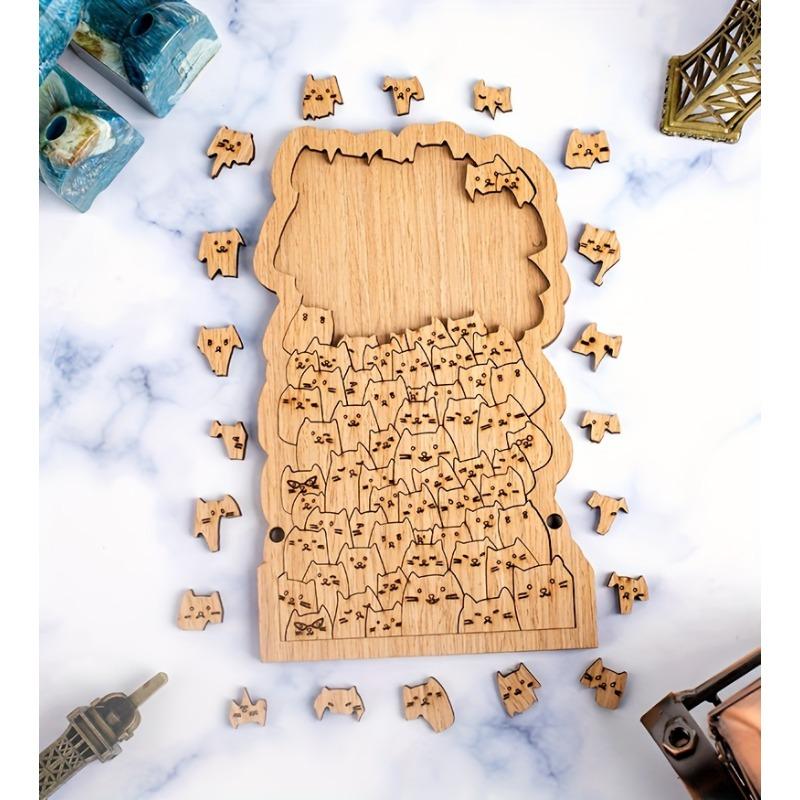 100 Pcs Cat Wooden Jigsaw Puzzle Wooden Hundred Cats Puzzle Cute Animals Kitty Puzzles Educational Toy for Kids & Adults