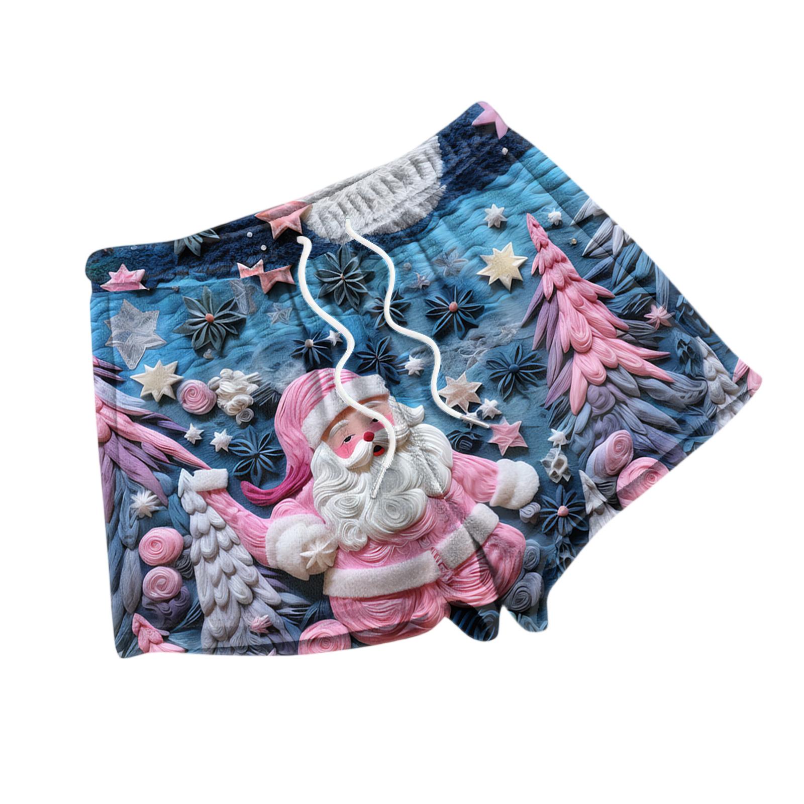 

Women s Fashionable Loose-Fit Pajama Shorts With Fleece Christmas Print Casual Pants L синий