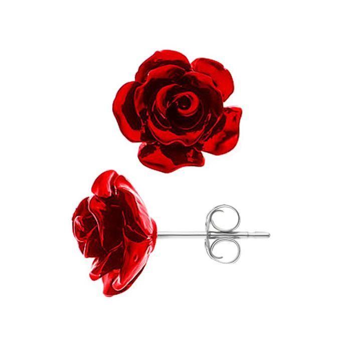 

Boucles d Oreilles - LOVA LOLA VAN DER KEEN - Rose Rouge - Argent Massif 925 - Système Poussette - Femme червоний