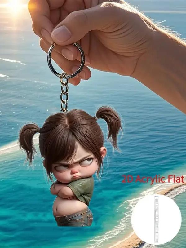 1 Cute Acrylic Girl Keychain, 2D Flat, Holiday Gift, Backpack Accessories, Key Decoration, Car Decoration, Keychain, Pendant