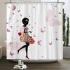 Butterfly Flower Girl Bathroom Curtain Polyester Waterproof Fabric Shower Curtain Valentine's Day Heart Pattern Bathtub Screen