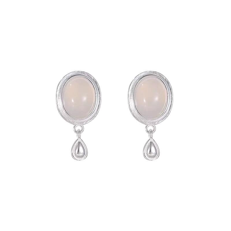 Dumb Silver Metal Opal Earclips Without Ear Piercings, Advanced Sense French Retro Water Drop Earrings, Simple and Exquisite Earrings for Women