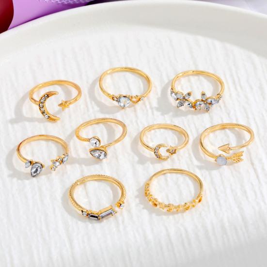 Yousheng 7Pcs/Set Star Moon Cross Twist Rhinestones Rings Set Women Opening Adjustable Knuckle Rings Exquisite Stacking Layering Ring Set
