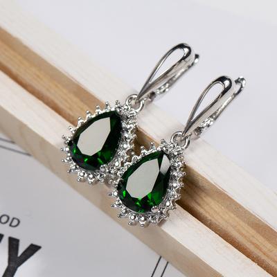 1 Pair Silver Color Waterdrop Cut Red Blue Green Stone Drop Earrings for Women Lady Girls Engagement Wedding Bridal Fashion Jewelry Gift