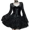 Women Halloween Cosplay Dress V-Neck Lace Tie-up Strap Dark Style Gothic Medieval Vintage Bell Sleeves Performance Stage Show Dr