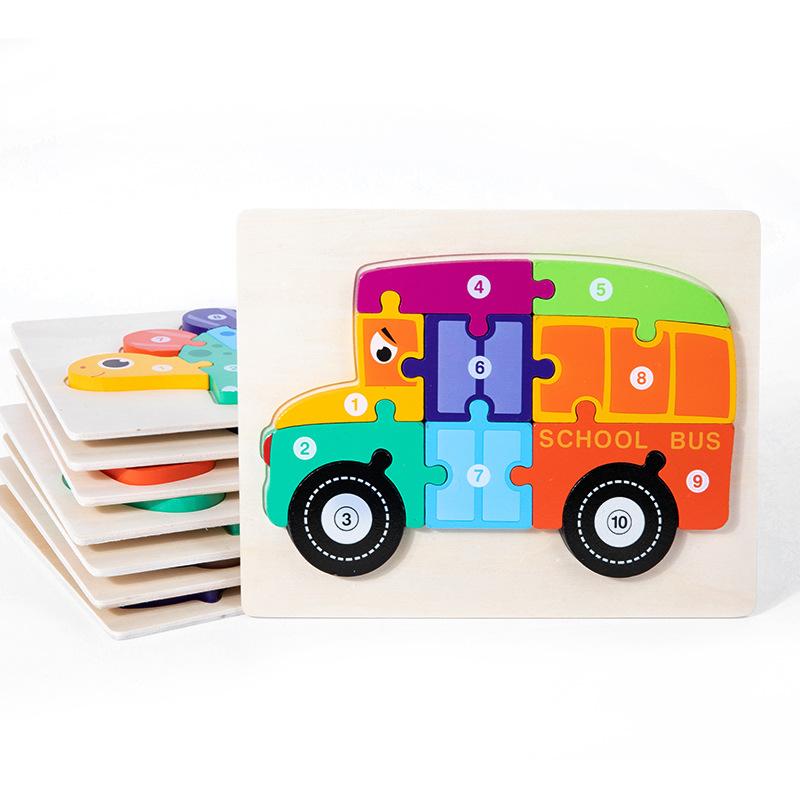 Children Wooden Early Education Animals Digital Traffic Cognition Puzzle Wooden 3D Buckle Three-Dimensional Puzzle Educational Toys