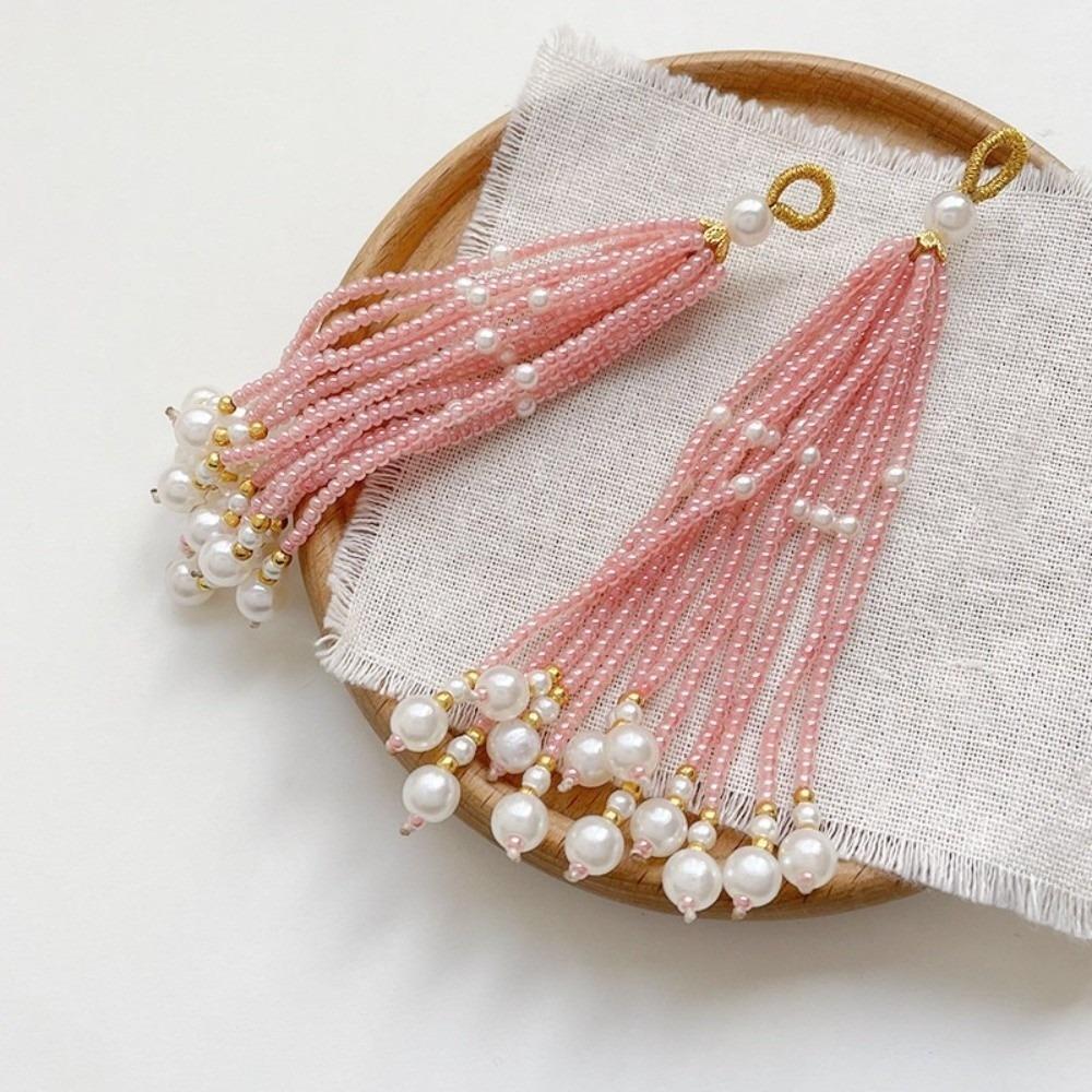 2pcs Ancient-style Tassels Beaded Keychain Handmade Bag Hanging Rope Crystal Pendant DIY Jewelry Accessory Multi-color