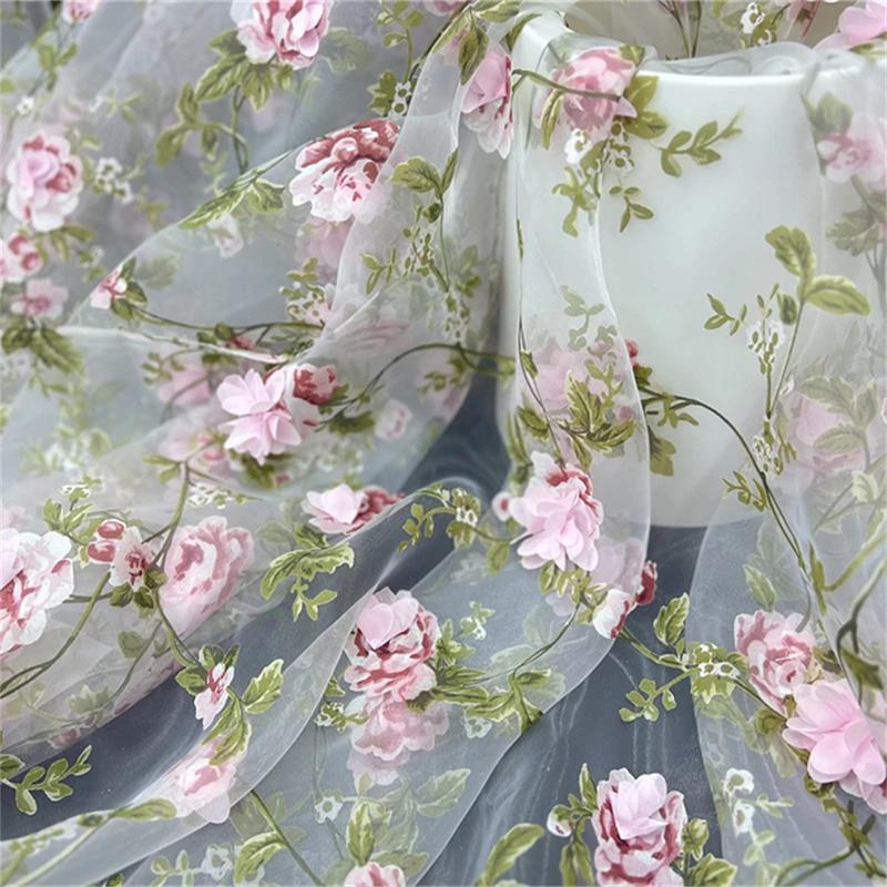 

130X90Cm 3D Floral Embroidery Mesh Lace Fabric - Wedding Dress Material with Elegant Flower Design for Sewing & Craft Projects 1.3mx1yard